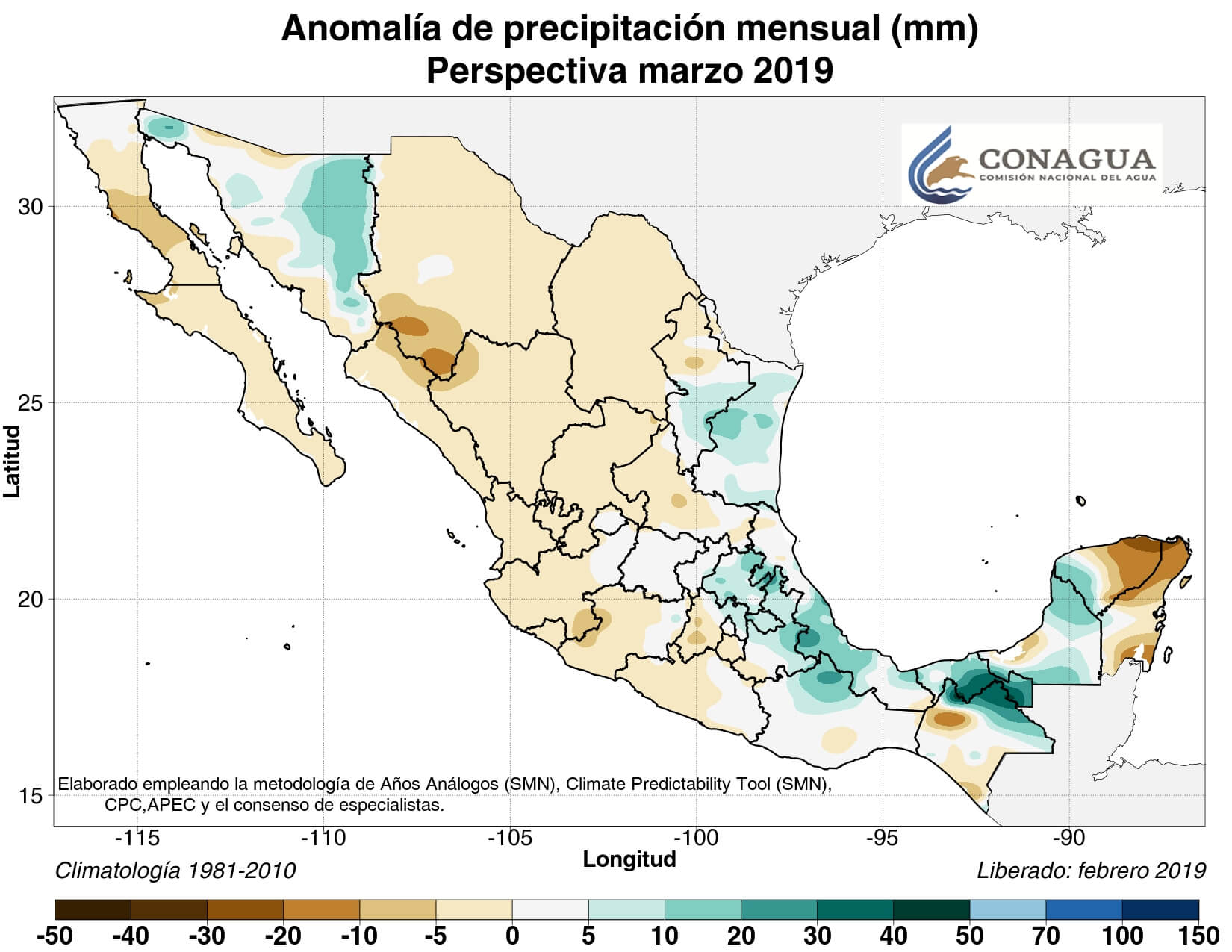 Previsión precipitación marzo 2019 en México