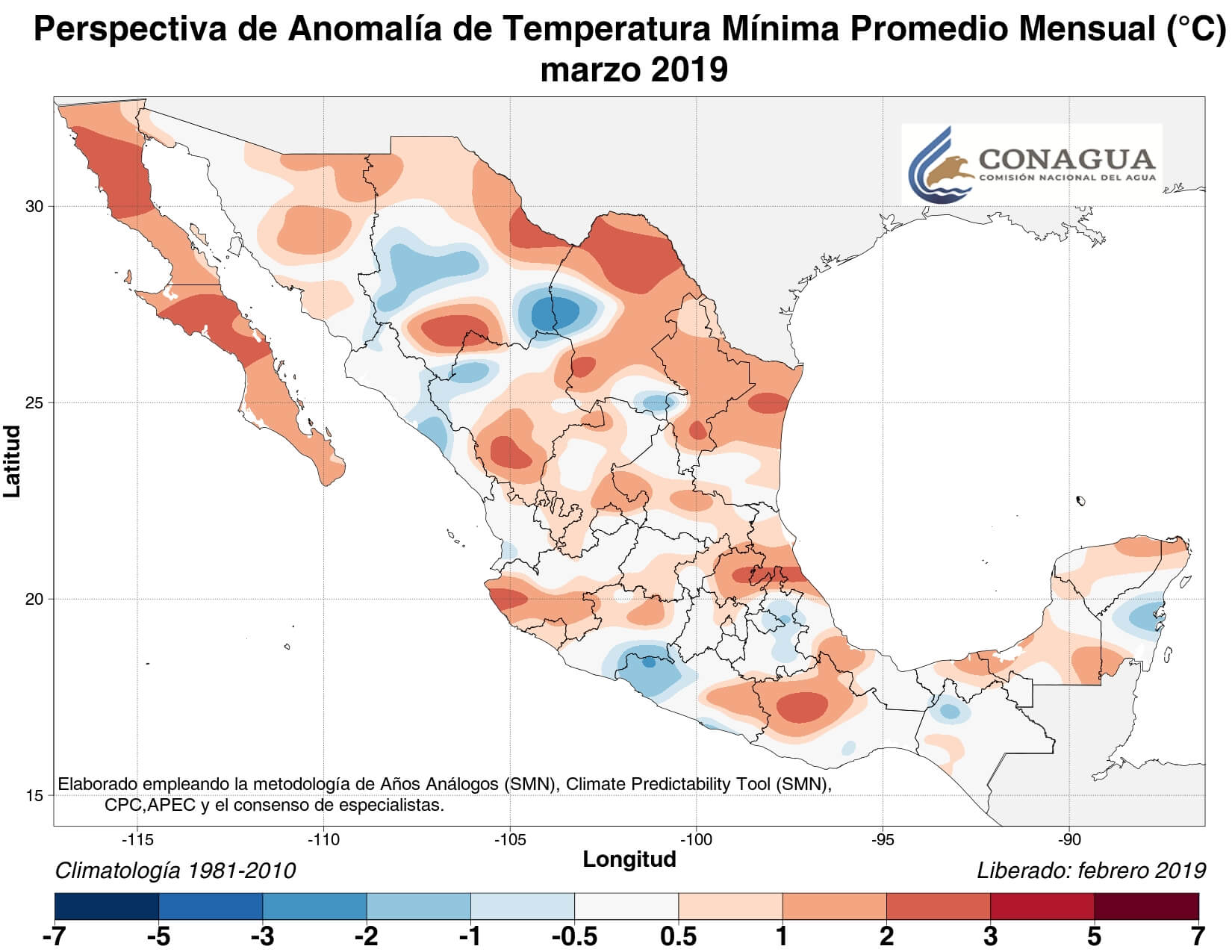 Previsión temperatura marzo 2019 en México