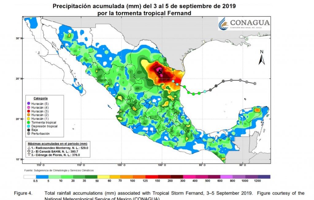 Lluvia acumulada tras la Tormenta Tropical Fernand