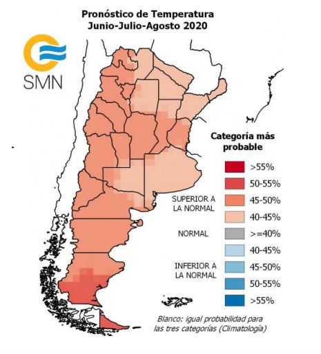 Previsión de temperaturas para el invierno 2020 en Argentina