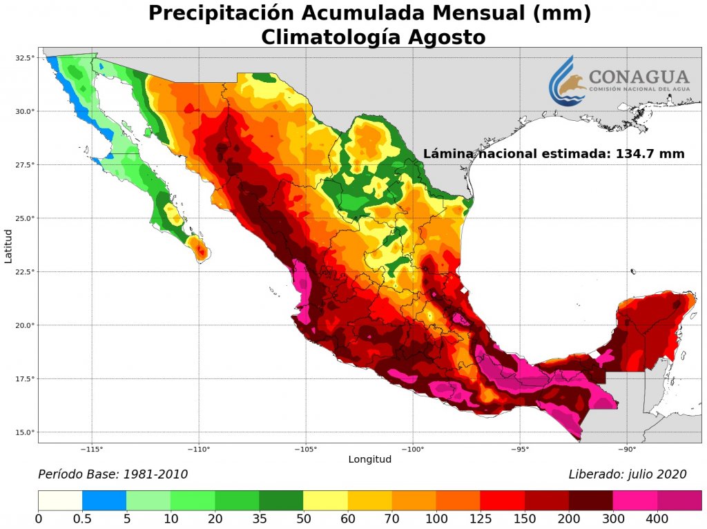 Climatología: Precipitación Acumulada agosto en mm