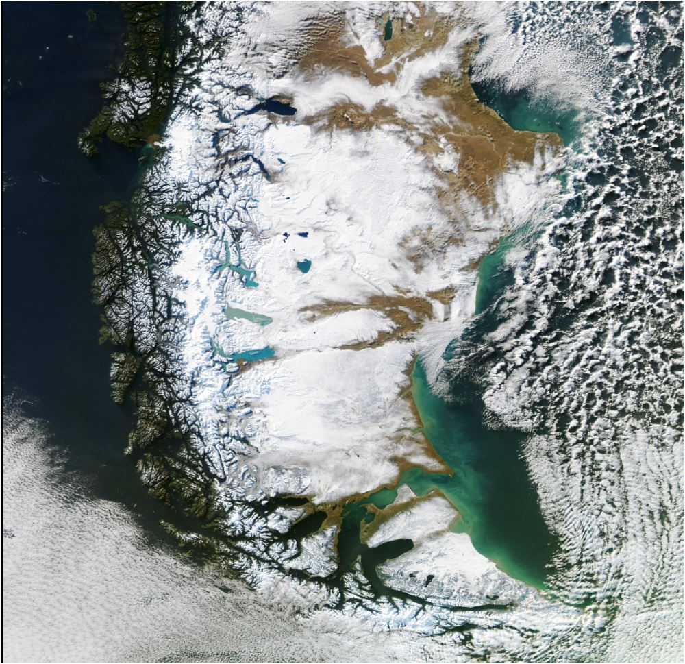 Satélite Aqua capta imagen de la Patagonia despejada