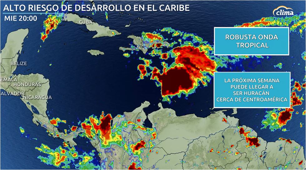 Robusta onda tropical en el Caribe amenaza centroamérica y puede llegar a ser huracán a más tardar a comienzos de la próxima semana