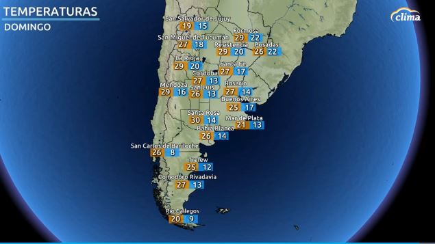 Temperaturas duranteTemperaturas durante el domingo en Argentina el domingo en Argentina