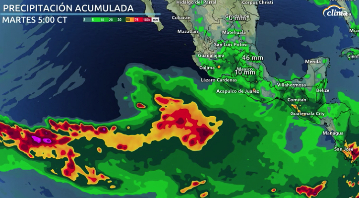 Lluvias pronosticadas del sábado al martes en la mañana. Aumentará la humedad tropical sobre la costa oeste de México.