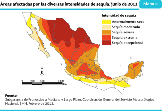 Mapa de sequía que sufrió México en junio del 2011.