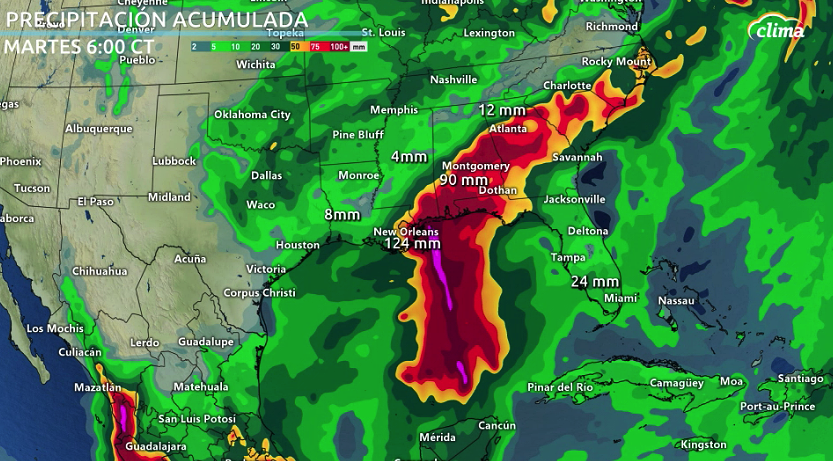 Lluvias pronosticadas desde el viernes hasta el martes para algunos de los estados costeros al Golfo de México