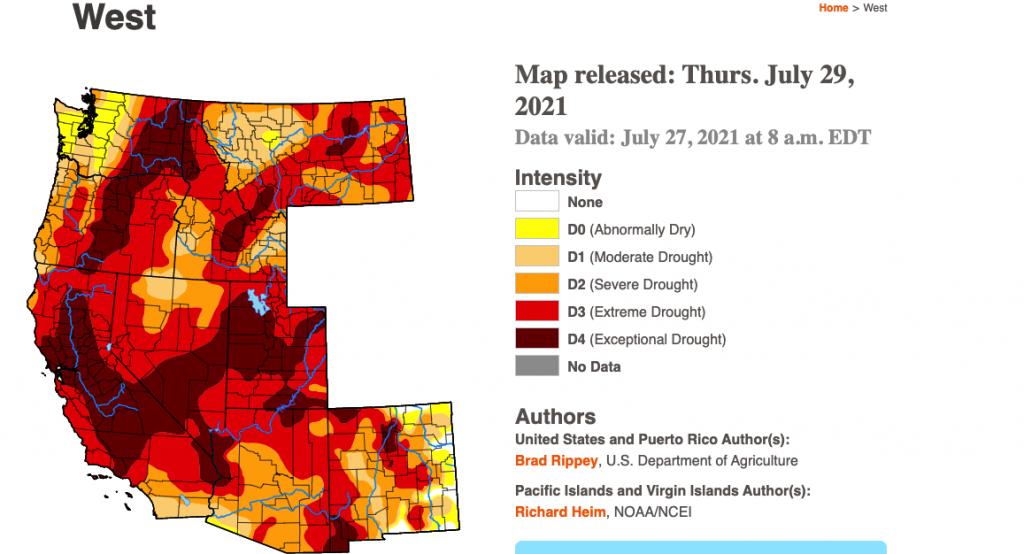 Monitor de sequía emitido el jueves 29 de julio. 