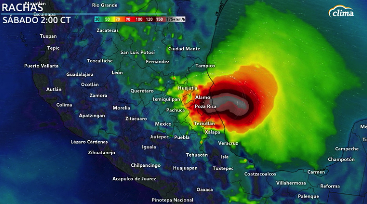 Rachas de viento de más de 200kph en las costas de Veracruz y sur de Tamaulipas con la llegada del huracán Grace