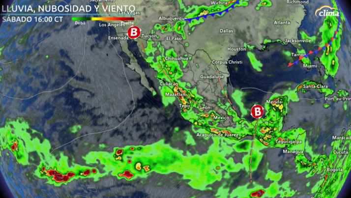 Perturbación tropical cerca del sur de México este sábado.