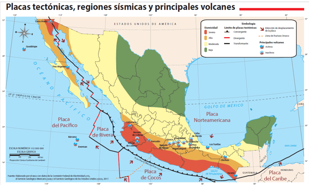 5 placas tectónicas que afectan a México.