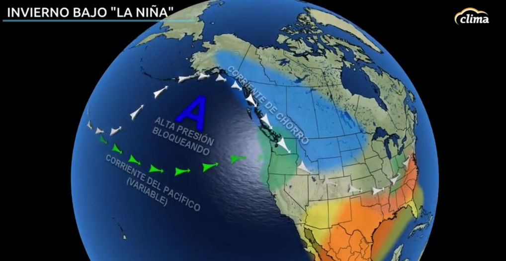 La corriente de chorro se desplaza al norte con la presencia de La Niña durante el invierno.