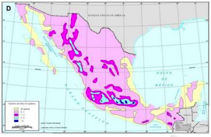 Zonas más propensas para caida de granizo. Mapa por CONAGUA-