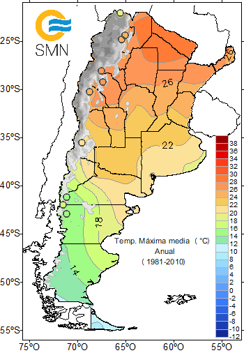 Temperaturas máximas promedio para le mes de enero.