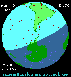Trayectoria del eclipse de Sol del 30 de abril del 2022.