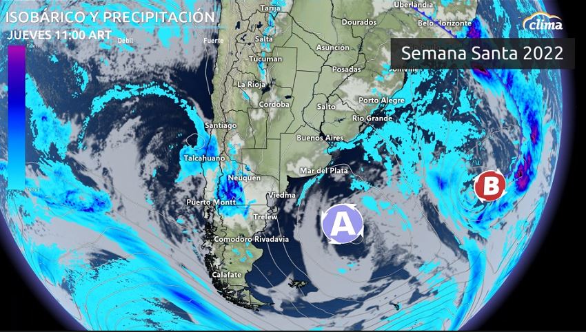 Condiciones mayormente estables, con solo algunos chaparrones sobre la costa de Buenos Aires. Otra tormenta entrará por Neuquén el jueves trayendo algunos chaparrones.