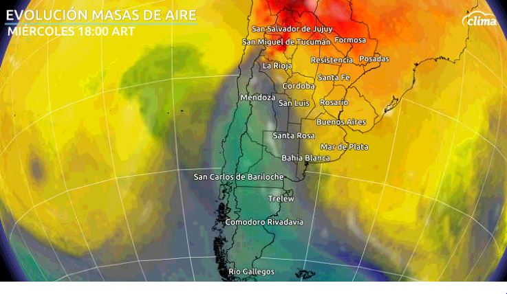 Masa de aire frío dominará el jueves sobre la mitad sur de Argentina. Calidez para el noroeste.
