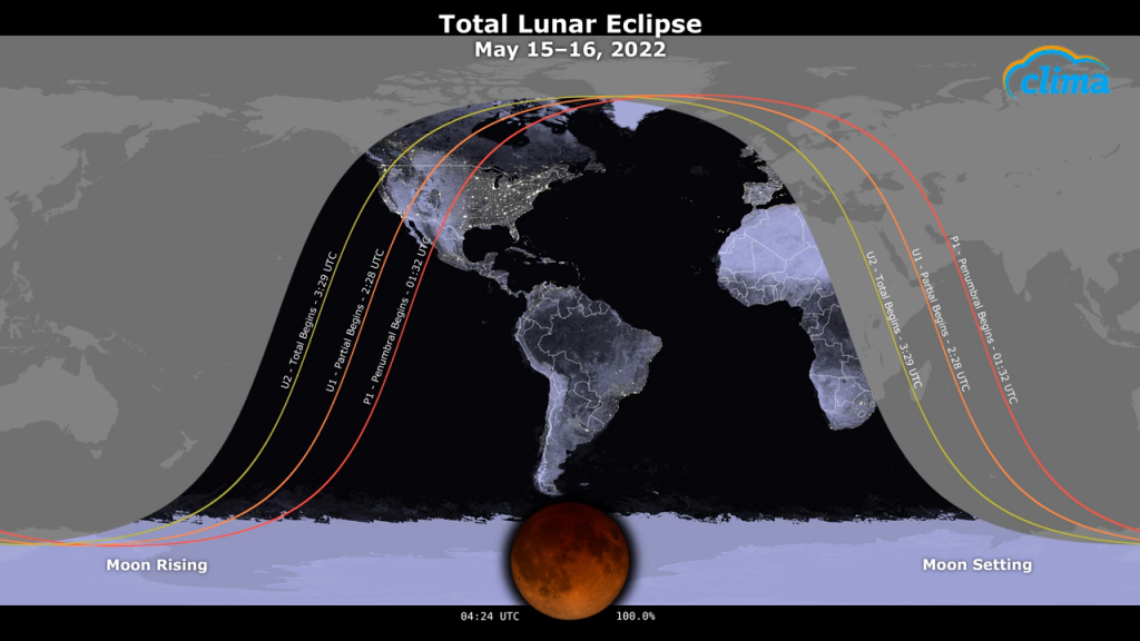 El eclipse lunar, en su totalidad podrá ser observada en toda Sudamérica, Centroamérica y Norte América.