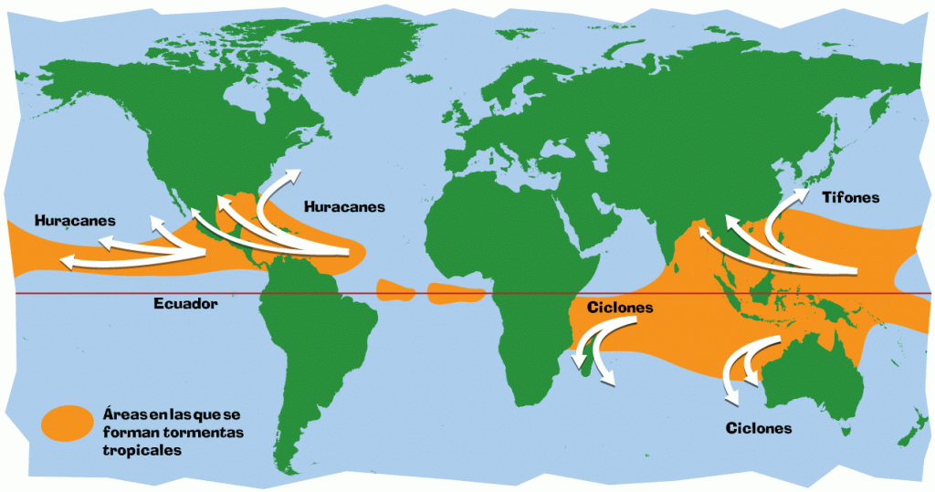 Cómo se les nombra a los ciclones según el océano  donde estén. 