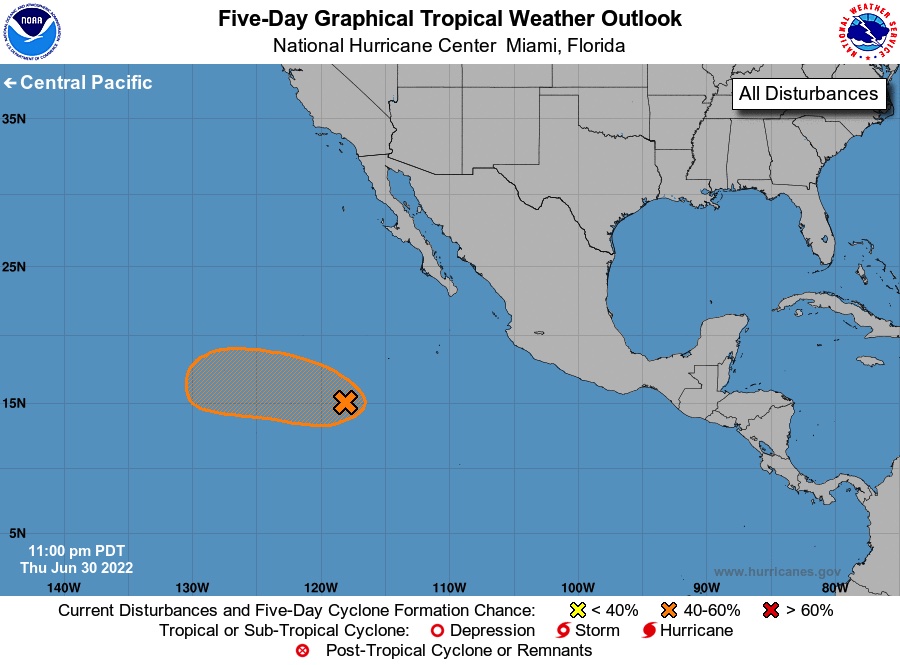Pronóstico de una área de baja presión del centro nacional de huracanes (NHC)